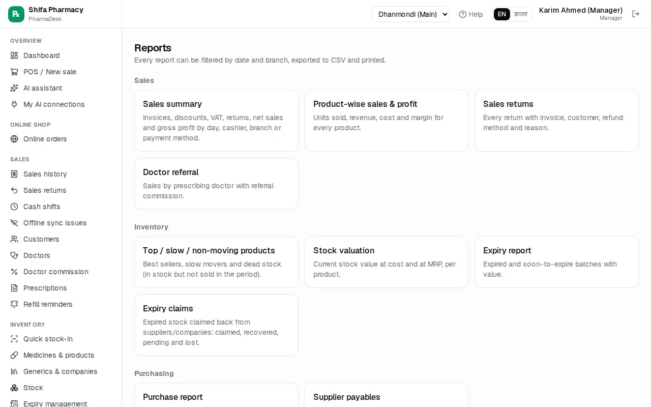 All reports list